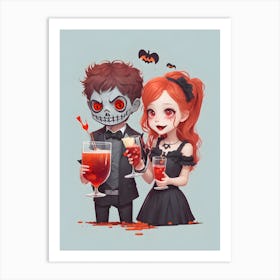 Halloween Cute Couple Art Print