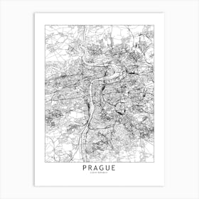 Prague White Map Art Print