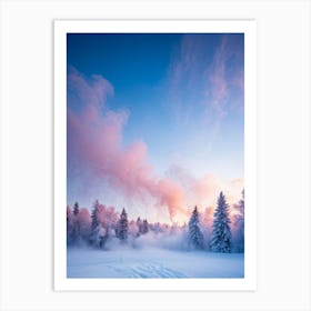 Winter Forest Enshrouded In Delicate Swirls Of Baby Blue Pink Yellow And Light Magenta Smoke Tre Art Print