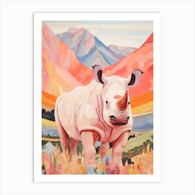 Patchwork Rhino At Dusk Art Print