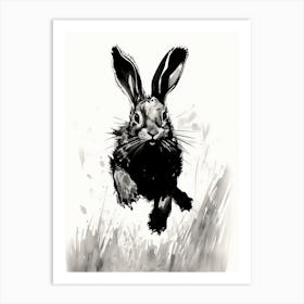 Rabbit Prints Ink Drawing Black And White 4 Art Print