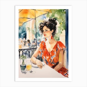 At A Cafe In Girona Spain Watercolour Art Print