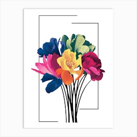 A Minimalist Sketch Of Vibrant Flowers, Multi Colored, Illustration Art Print