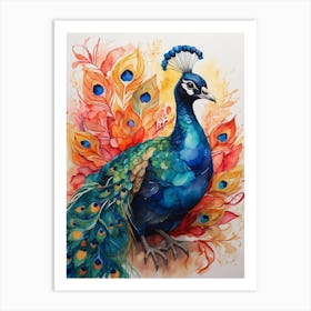 Peacock Watercolor Painting Art Print