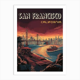 San Francisco Skyline with Golden Gate Bridge Poster Art Print