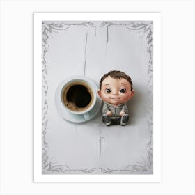 Little Boy And Cup Of Coffee Art Print