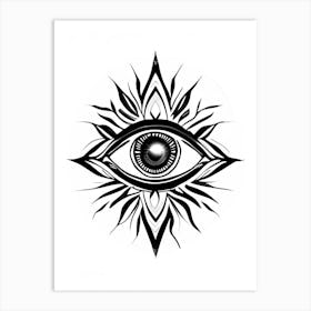 Chakra Series, Symbol, Third Eye Simple Black & White Illustration 3 Art Print
