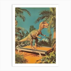 Dinosaur On The Treadmill Retro Collage 2 Art Print