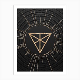 Geometric Glyph Symbol in Gold with Radial Array Lines on Dark Gray n.0298 Art Print