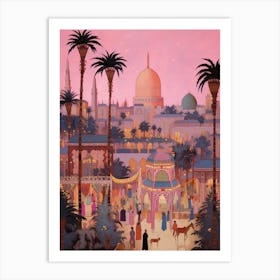 Luxor Egypt Vintage Pink Travel Illustration Art Print