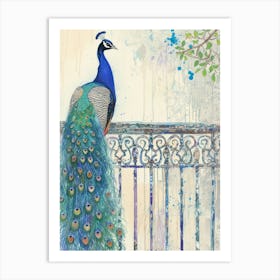 Peacock On French Metal Railing 2 Art Print