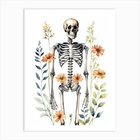Floral Skeleton Watercolor Painting (17) Art Print