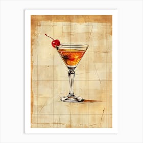 Manhattan Cocktail Vintage Illustration 2 Art Print