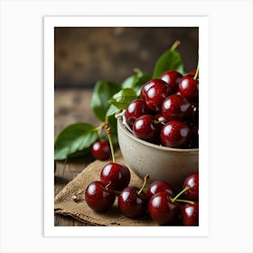 Cherry On A Wooden Table Art Print