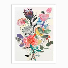 Protea 2 Collage Flower Bouquet Art Print