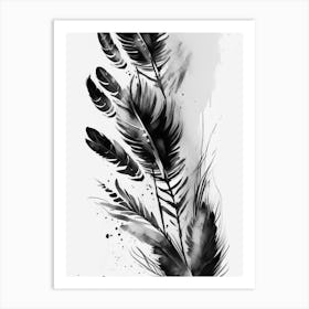 Feather And Birds Symbol Black And White Painting Art Print