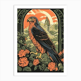 Vintage Bird Linocut Falcon 5 Art Print