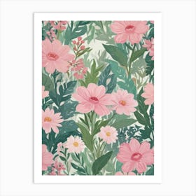 Pink Flowers Wallpaper 1 Art Print