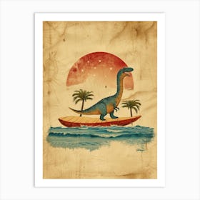 Vintage Maiasaura Dinosaur On A Surf Board   2 Art Print