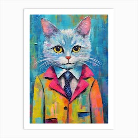 Cat Chic Chronicles; Stylish Oil Brushwork Art Print