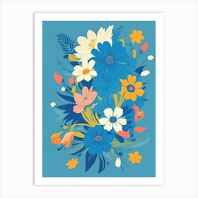 Beautiful Flowers Illustration Vertical Composition In Blue Tone 31 Art Print