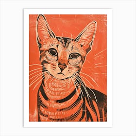 Egyptian Mau Cat Linocut Blockprint 4 Art Print