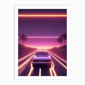 Neon Car On The Road 4 Art Print