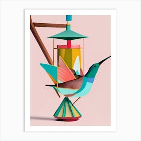 Hummingbird And Hummingbird Feeder Bold Graphic Art Print