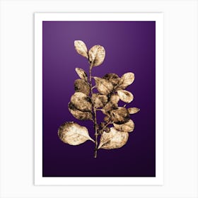 Gold Botanical Lingonberry Evergreen Shrub on Royal Purple n.0705 Art Print