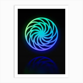 Neon Blue and Green Abstract Geometric Glyph on Black n.0432 Art Print