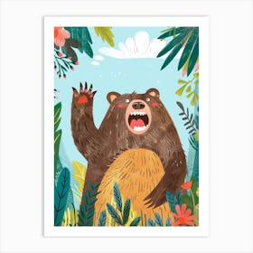 Sloth Growling Storybook Illustration 1 Art Print