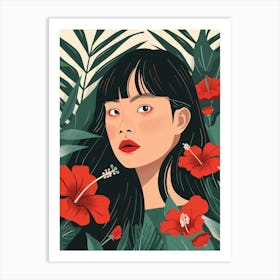 Asian Girl With Flowers 4 Art Print