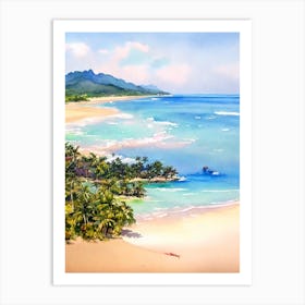 Yalong Bay Beach, Hainan Island, China Watercolour Art Print