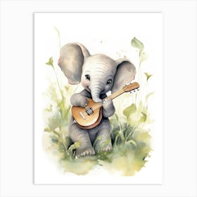 Elephant Painting Playing An Instrument Watercolour 4 Art Print