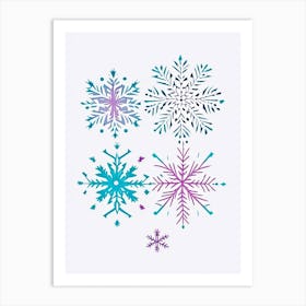Snowflakes In The Snow,  Snowflakes Minimal Line Drawing 3 Art Print
