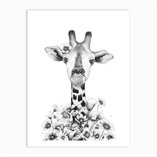 Giraffe In Flowers Art Print