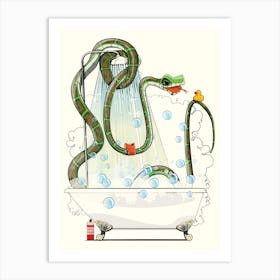 Snake In The Bath Art Print