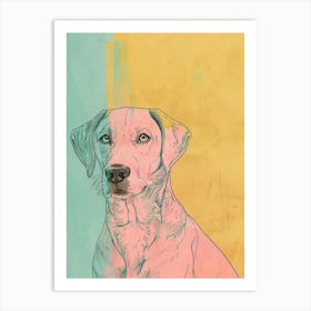 Labrador Dog Teal & Mustard Line Drawing Art Print