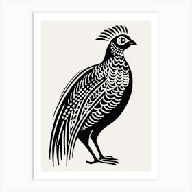 B&W Bird Linocut Pheasant 6 Art Print