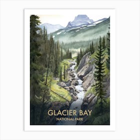 Glacier National Park Watercolour Vintage Travel Poster 1 Art Print