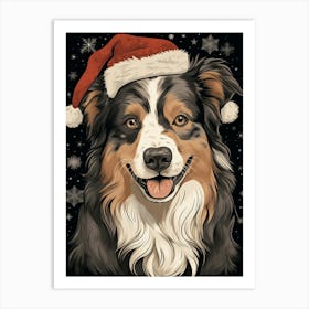 Australian Shepherd Santa Hat 1 Art Print