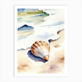 Seashell on the beach, watercolor painting 1 Art Print