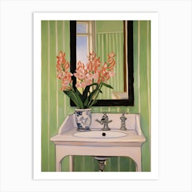 Bathroom Vanity Painting With A Gladiolus Bouquet 1 Art Print