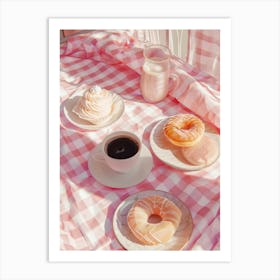 Pink Breakfast Food Yogurt, Coffee And Bread 3 Art Print