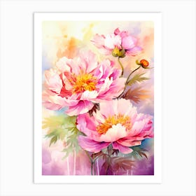 Peony With Sunset Watercolor Style (1) Art Print