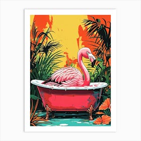 Flamingo In Bathtub Art Print