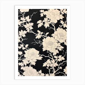 Great Japan Hokusai Black And White Flowers 18 Art Print