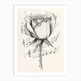 English Rose Music Line Drawing 1 Art Print