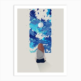 Girl Looking At The Ocean Art Print