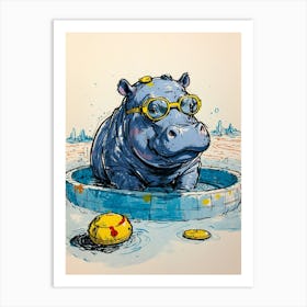Swimming Hippo Art Print